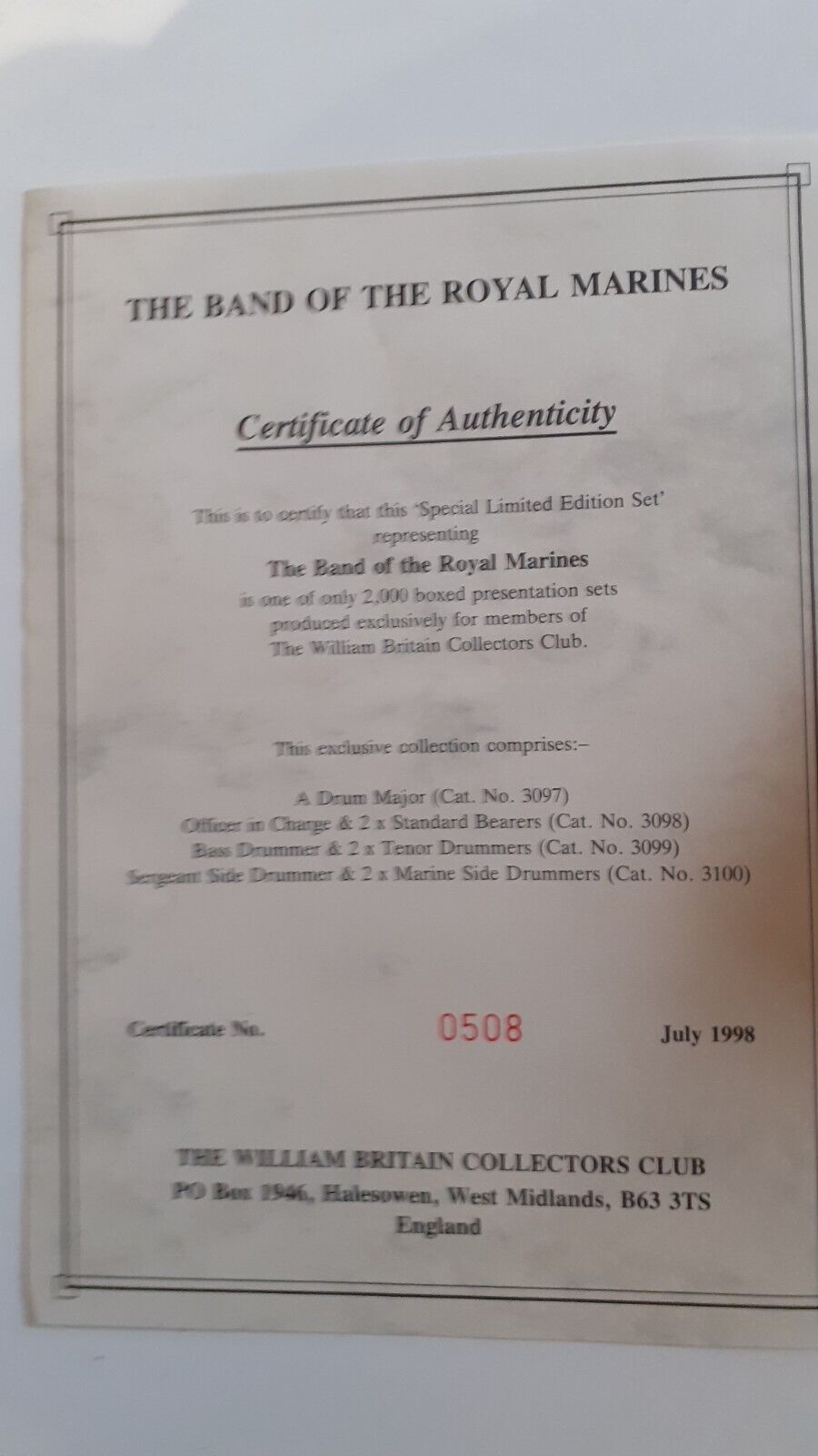 Britains limited edition collectors club royal marines 1997 1998