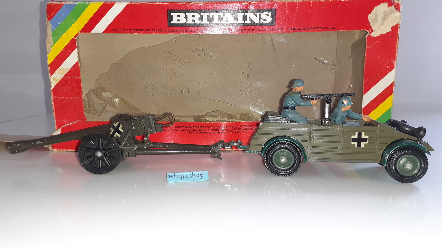 Britains 9788 1980 Deetail German Ww2 Kubelwagen And Gun 1:32  boxed S550