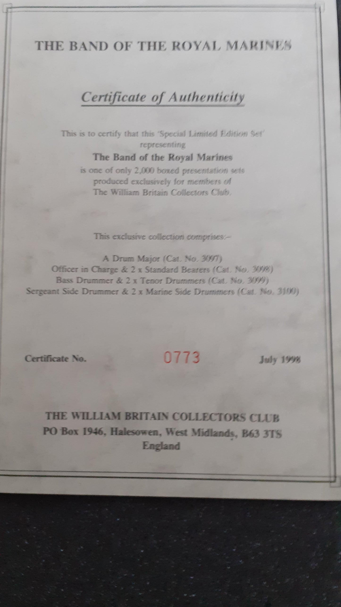 Britains limited edition collectors club royal marines 1997 1998 s745